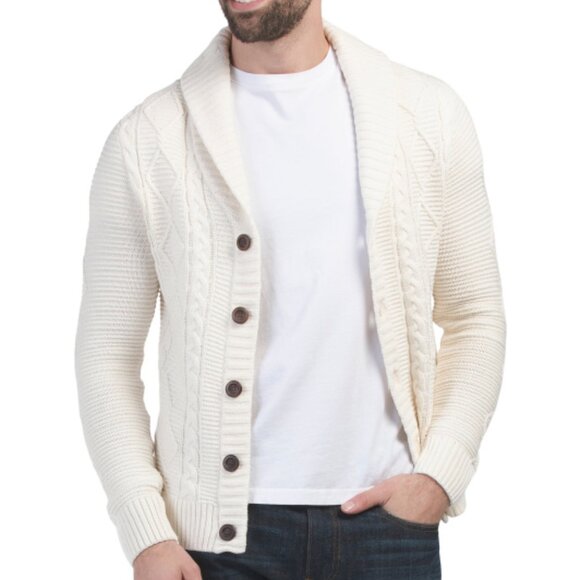NEW RORIE WHELAN Cardigan Sweater With Cable Knit Details cream FOR MEN 367TN - Picture 1 of 5